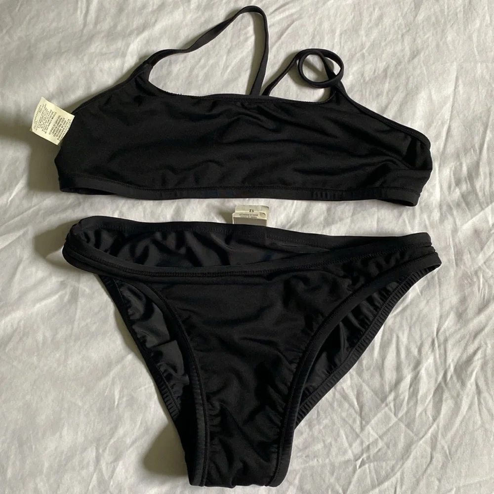 Nike Core Solids Sport 2-Piece size 12 racer back bikini top swimsuit set black - Picture 8 of 13